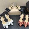 Fashion Bow Pointed-Toe Stiletto High Heels For Women 2025 Summer New Style French Elegant And Stylish Back-Strap Flip-Flops