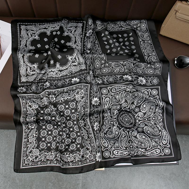 Head Scarf Women Luxury Brand Square Silk Foulard Satin Bandana Summer Soft Neckerchief Hijab Hair Scarves For Ladies