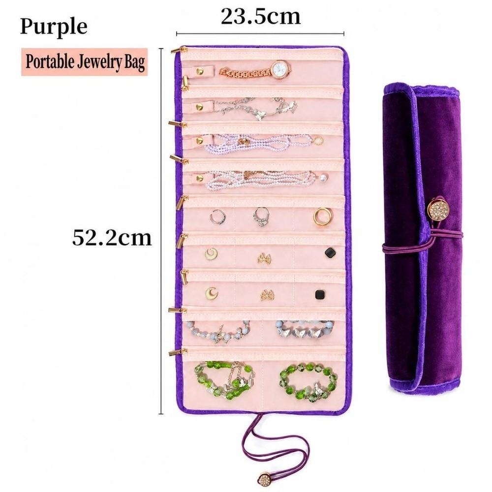 Sac de rangement pliable pour bijoux Pochette rouleau portable pour bijoux Colliers Boucles d'oreilles Bagues Bracelets