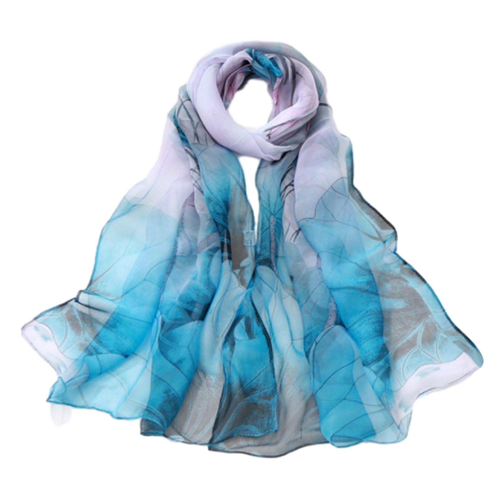 

Женский шелковый шарф с красочным принтом, летний солнцезащитный шарф с изображением лотоса, стильный легкий тонкий длинный шелковый шарф для отдыха на пляже/вечеринке/путешествий 160CM