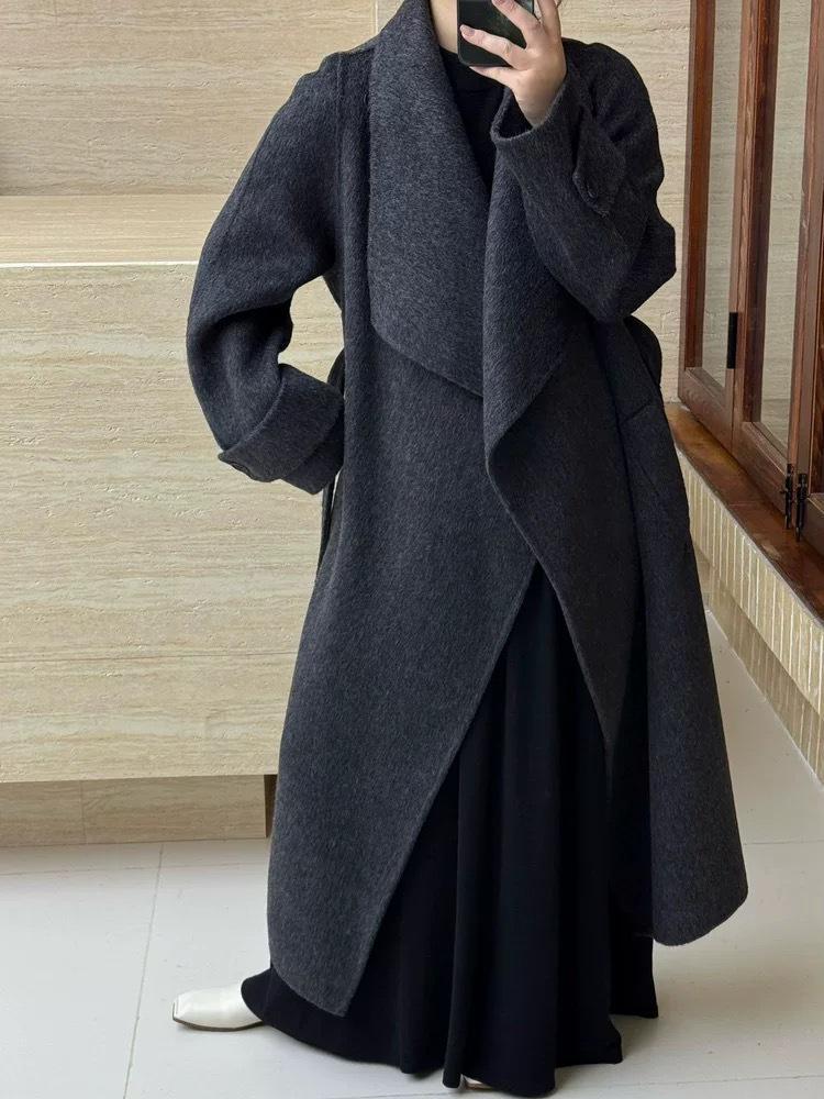 Dai Pai 2025 Doppelseitiger Wollmantel: Extra Lang, Großer Reverskragen, Stehkragen, Mit Gürtel, Koreanischer Stil