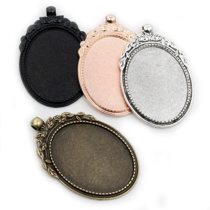 5pcs 30x40mm Inner Size Antique Silver Plated and Bronze and Black Cabochon Base Setting Charms Pendant