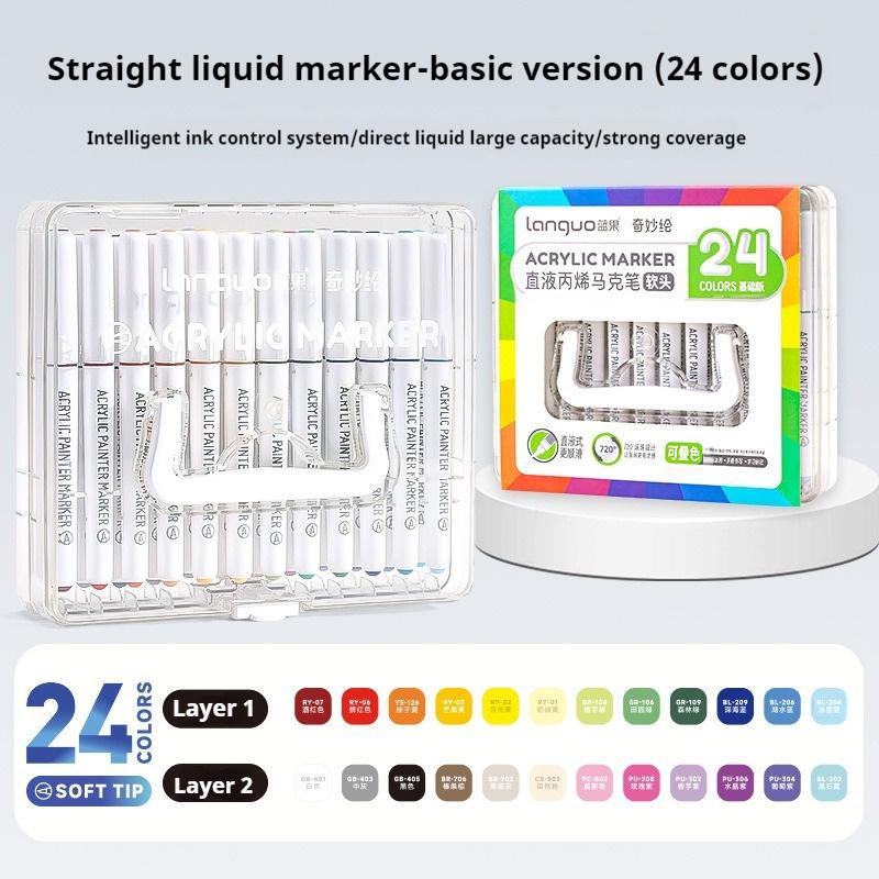 LANGUO 60Colors/box Direct Liquid Acrylic Paint Marker Pens Set Brush Color Marker Pen for DIY Painting Drawing Ceramic Glass