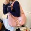 Retro Star Rivet Tote Bag Solid Pu Leather Shoulder Bag Large Capacity Female Casual Shopping Underarm Pack Lady Handbag