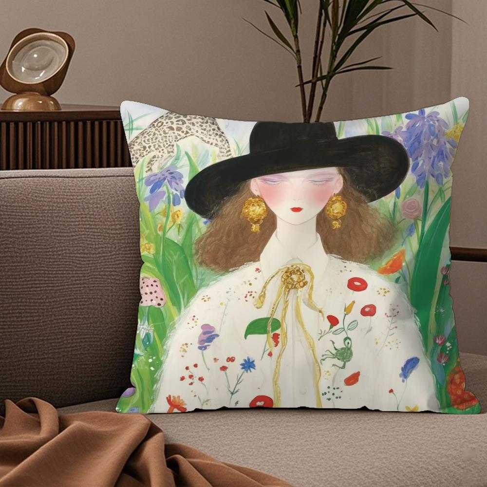 1PC Fashion Illustration Cushion Cover Plush Fabric Soft DoubleSided Printed Sofa Warm Winter Home Child Gift Pillow Case