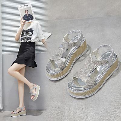 Fashion Women Wedge Sandals Platform High Heels Ladies Summer Fashion Brand Diamond Open Toe Shoes 2024 Slip On Sandals Female Sandalias