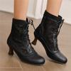 Fashion 2025 New Lace Up Hollow Mesh Victorian Ladies High Heel Shoes Strange Steampunk Boot Ankle Boots Women Thick Soled Short Boots