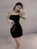 French Chic Puff Sleeve Little Black Dress - Elegant Slimming Style for Women