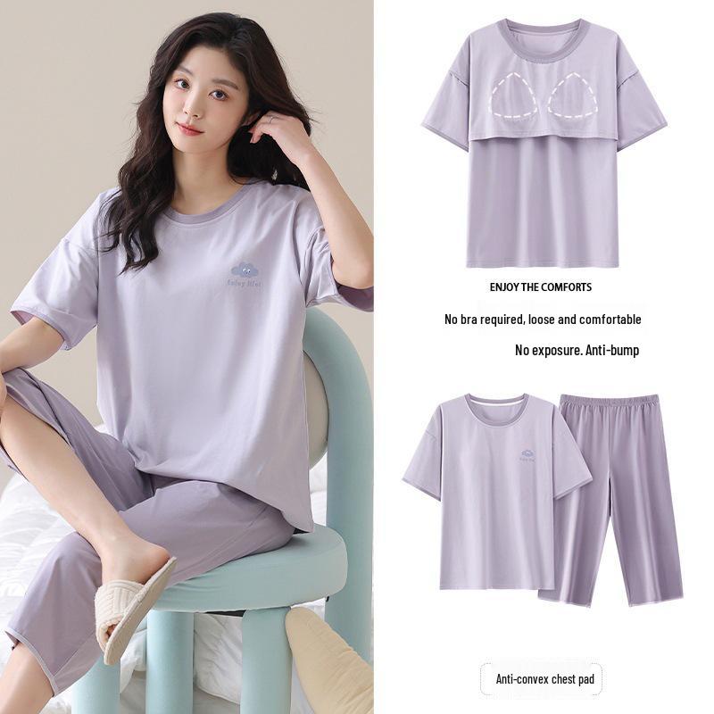 Women's Cotton Cartoon Girl Pajama Set - Short Sleeve & Capri, Wearable Outdoors