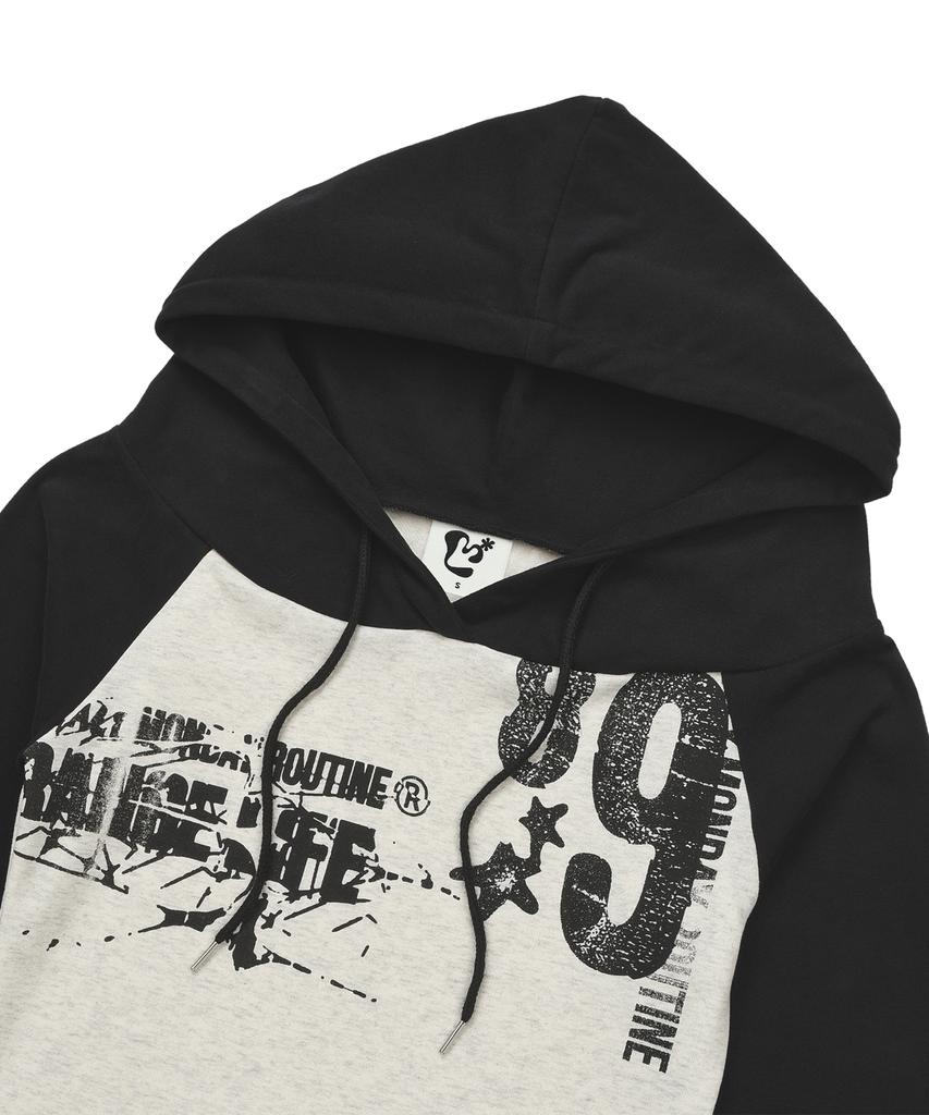 LMR Off-Shoulder Lettering Graphic Hoodie Long Sleeve T-Shirt Oatmeal