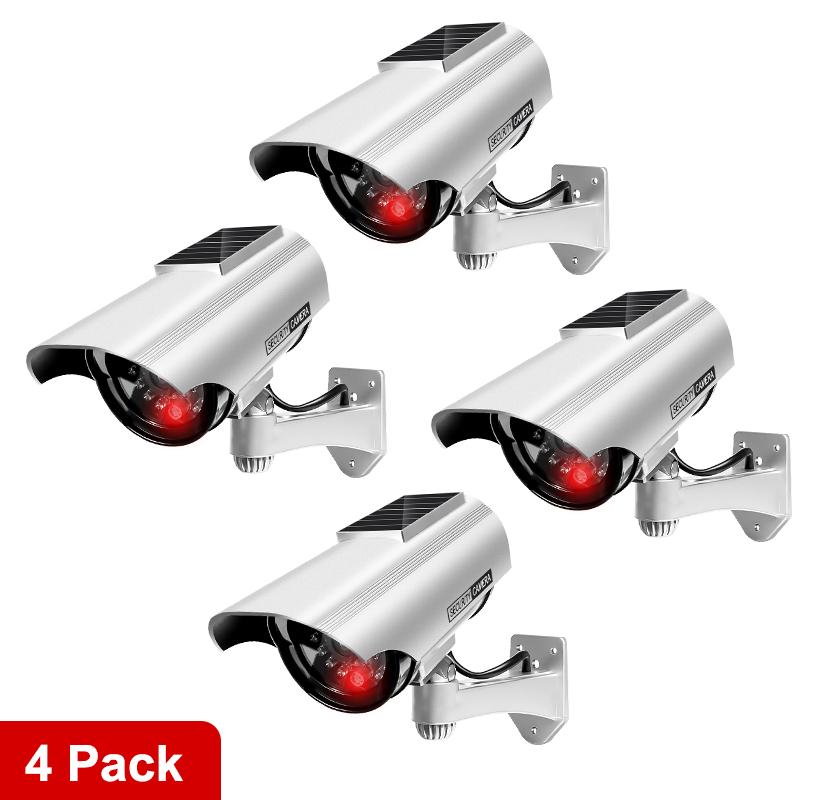 Solar Fake Bullet Security Camera Dummy Surveillance System, Red LED Lights Anti-Theft,Indoor Outdoor Deterrent Home Office