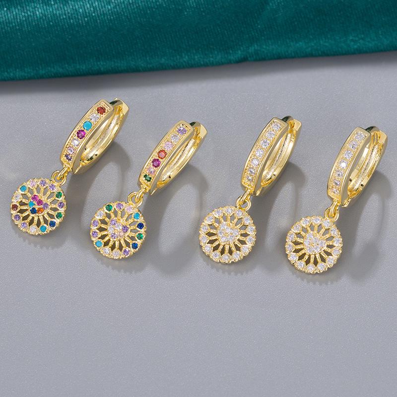 Southeast Asia Luxury Flower Earrings: Niche Design in Gold-Plated Brass with Zircon Inlay for Women