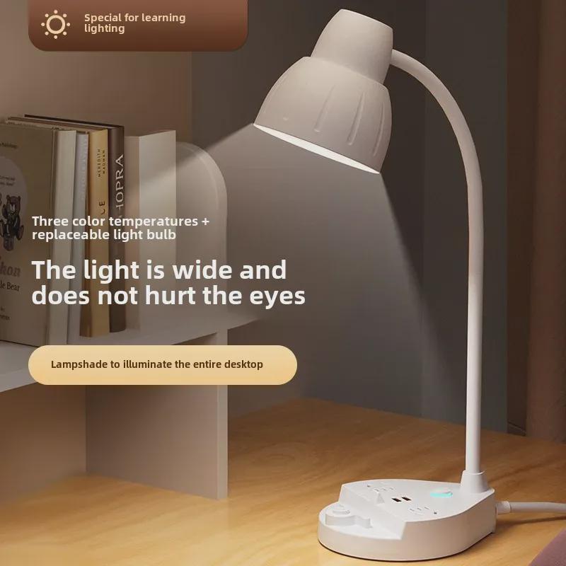 USB-Schreibtischlampe mit Smart-Steckdose für Augenschutz - Ideal für Studentenwohnheime und zum Lesen am Bett, Energiesparendes Design