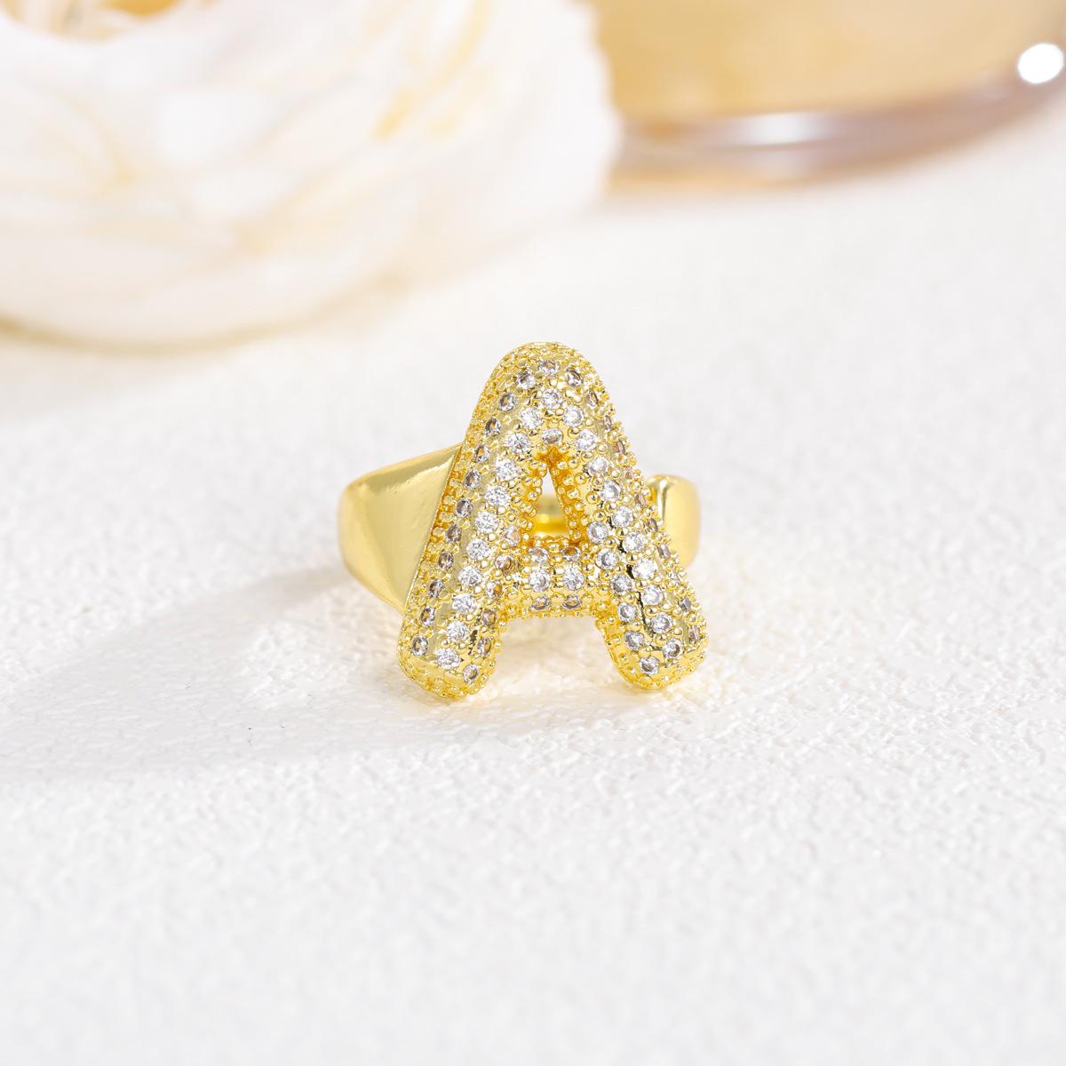 Europe, America 26 English letter ring copper inlaid zircon opening niche hand jewelry
