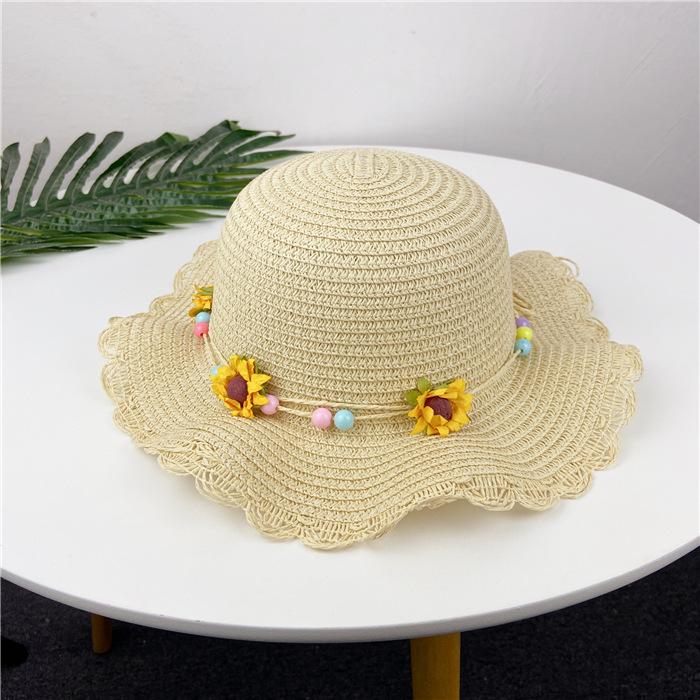 Girls Hat Spring and Autumn Sun Hat Baby Cute Pot Hat Children's Summer Sun Protection Straw Hat Sun Flower Sun Hat