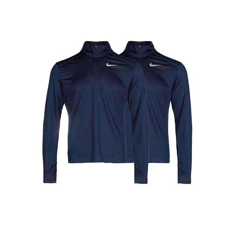 Nike Pacer Dri-FIT Solid Print Half-Zip Running Sports Fitted Stand Collar Long Sleeve T-Shirt Men Tops Navy BV4756-452