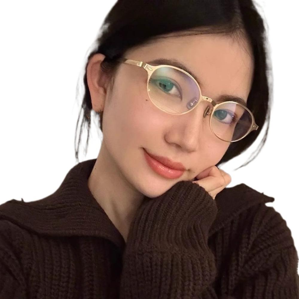 Retro Anti-blue Eyeglasses Spicy Girl Blocking Glasses Party Metal Oval Glasses  Lady