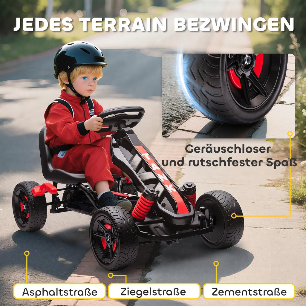 Pedal Go Kart for Kids Aged 3-6 Years, with Freewheel System, Brake, EVA Anti-Slip Wheels, Red