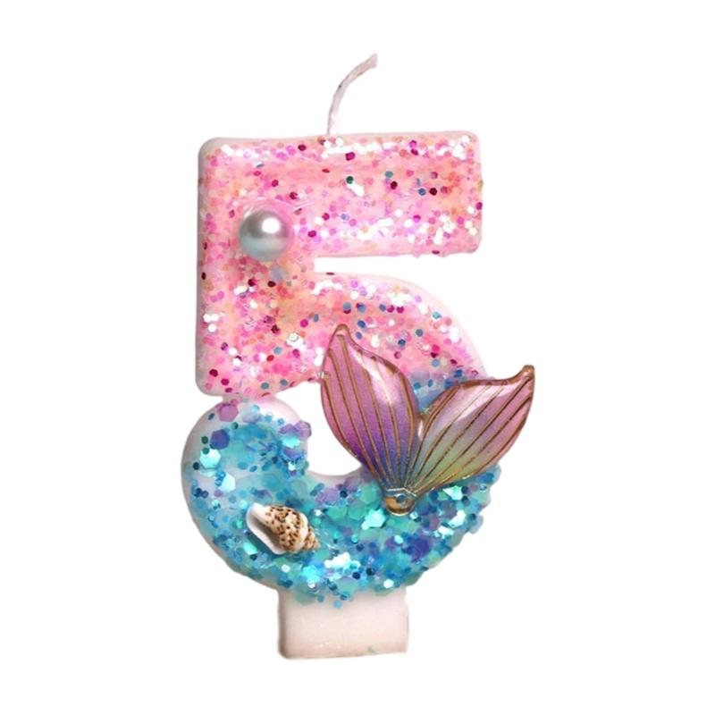 Ocean Mermaids Themed Birthday Number Candle Paraffins Wax Safe For Kids Girls Parties And Cake Toppers Decorations