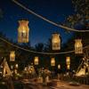 Solar Lantern Outdoor Wicker Handmade Rattan Hanging Lamp Portable Camping Garden Patio Decorative Lighting with Solar Panel and Handle