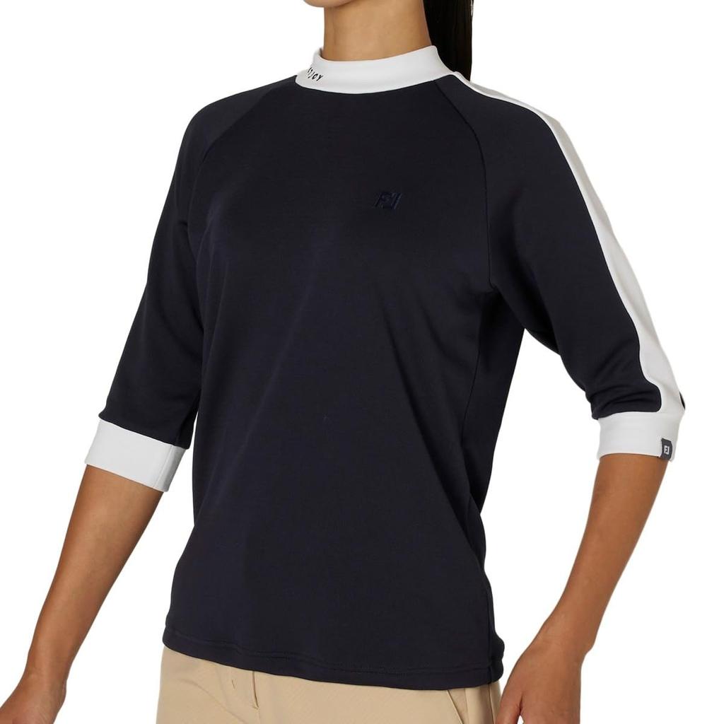 FootJoy Lightweight Sleeve Mock Neck Size M 3/4 Shirt, Navy, Women's, (FJW-F24-S01, 32257-M)