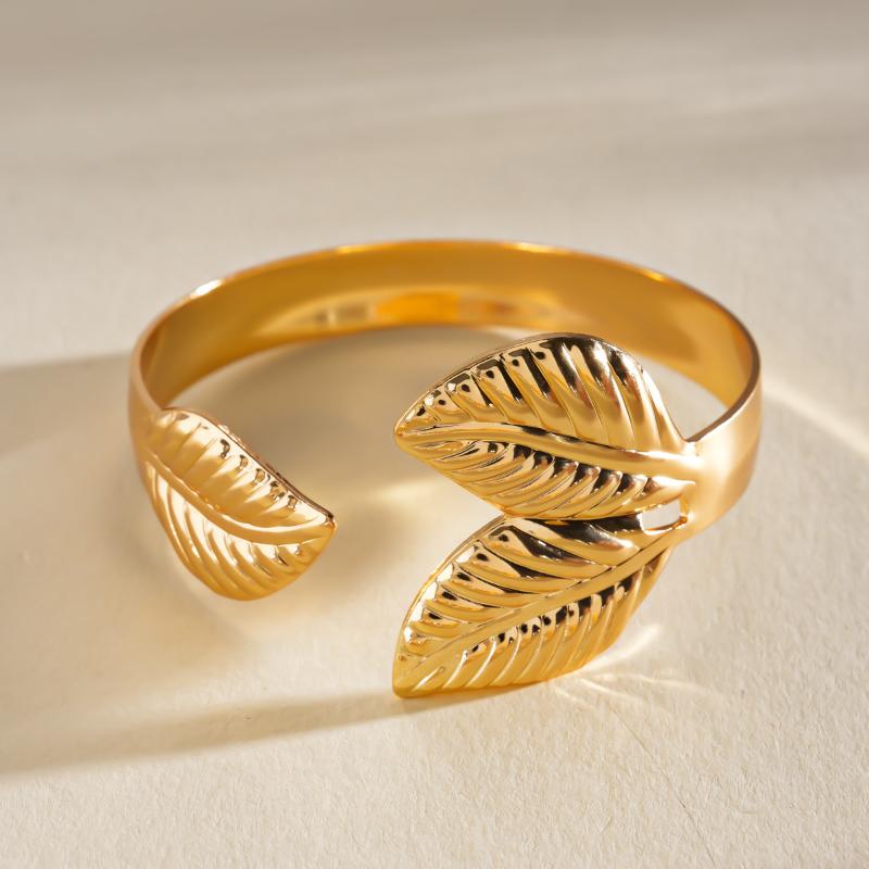 Vintage Ginkgo Leaf Butterfly Open Cuff Bangle Gold Silver Wide Statement Bracelet For Women Boho Party Jewelry