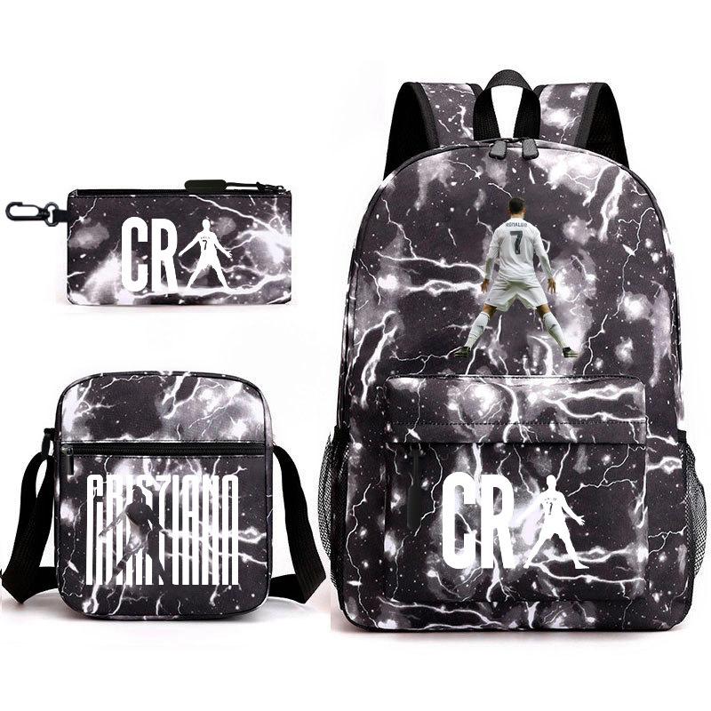 Football Star Teenager Student Schoolbag Ronaldo Pattern Three-Piece Backpack