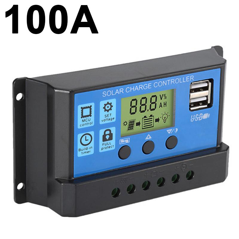 Solar Controller 10A 20A 30A PWM Battery Charger LCD Display Dual USB 5V Output 12V/24V 50A 60A Solar Regulator LCD Display