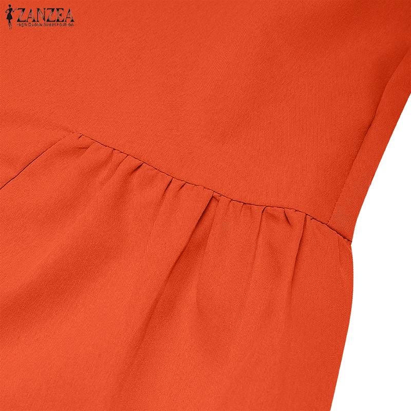 ZANZEA Damen Freizeit Stehkragen Sommer Kurzarm Kleid