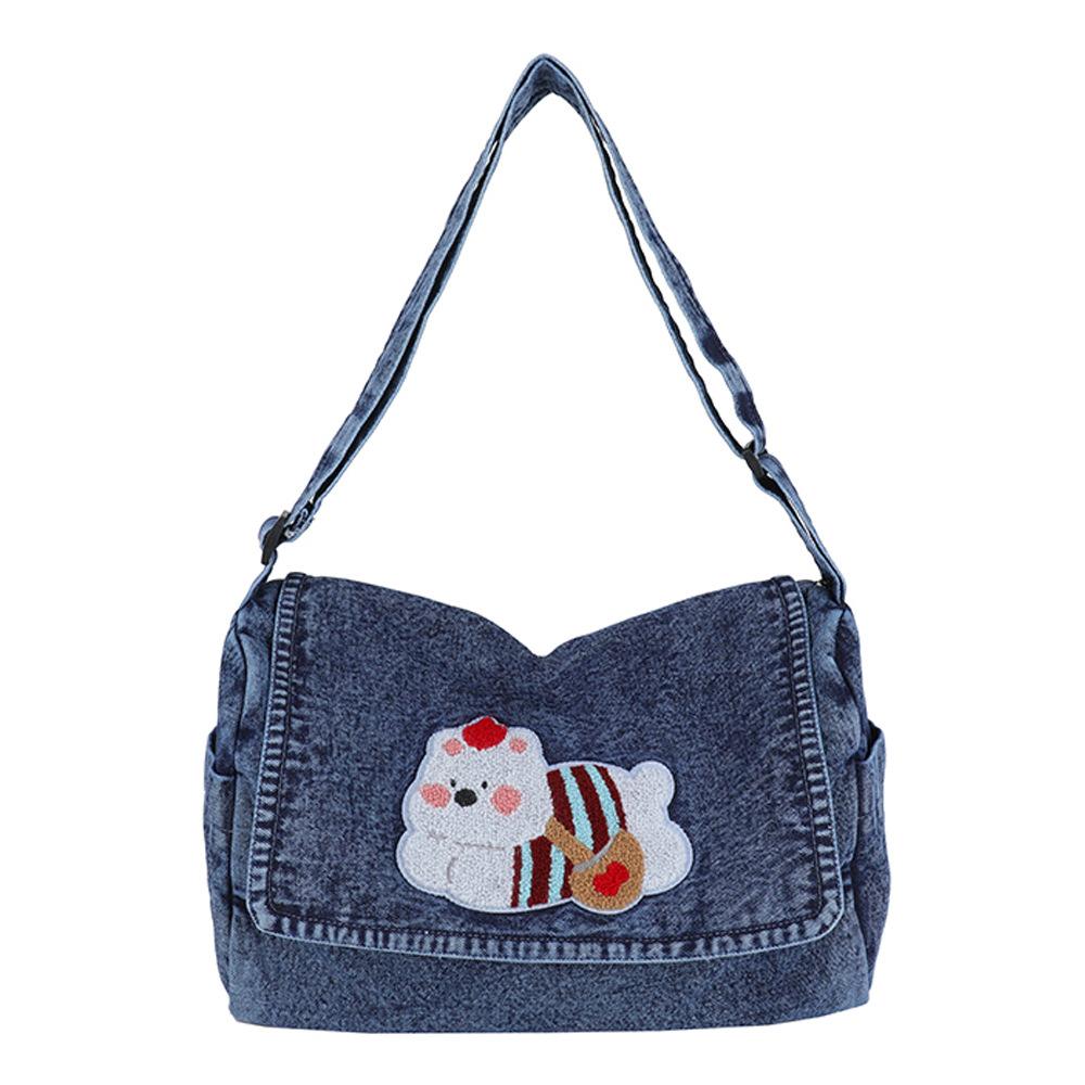 Niedliche Welpen-Denim-Tasche, Modische Reißverschluss-Umhängetasche, Handyhülle