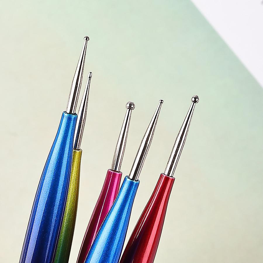 5Pcs Dual Heads Gradient Dotting Pen Brush with Silicone Rhinestones Gem Picker Crystal Picking Manicure Nail Art Tools