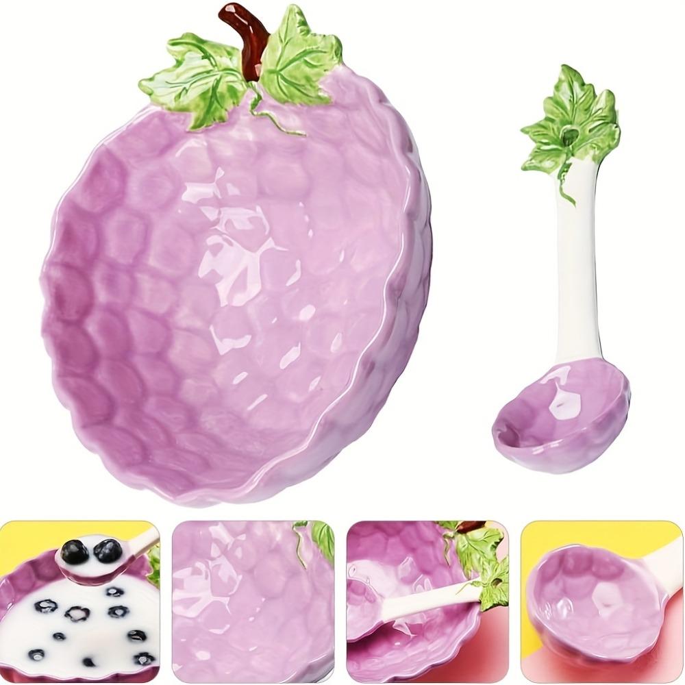 Grape-Shaped Ceramic Bowl with Spoon Cute Small Salad Bowl Decorative Fruit Bowl Dessert Bowl Perfect for Pasta Snacks Party uva