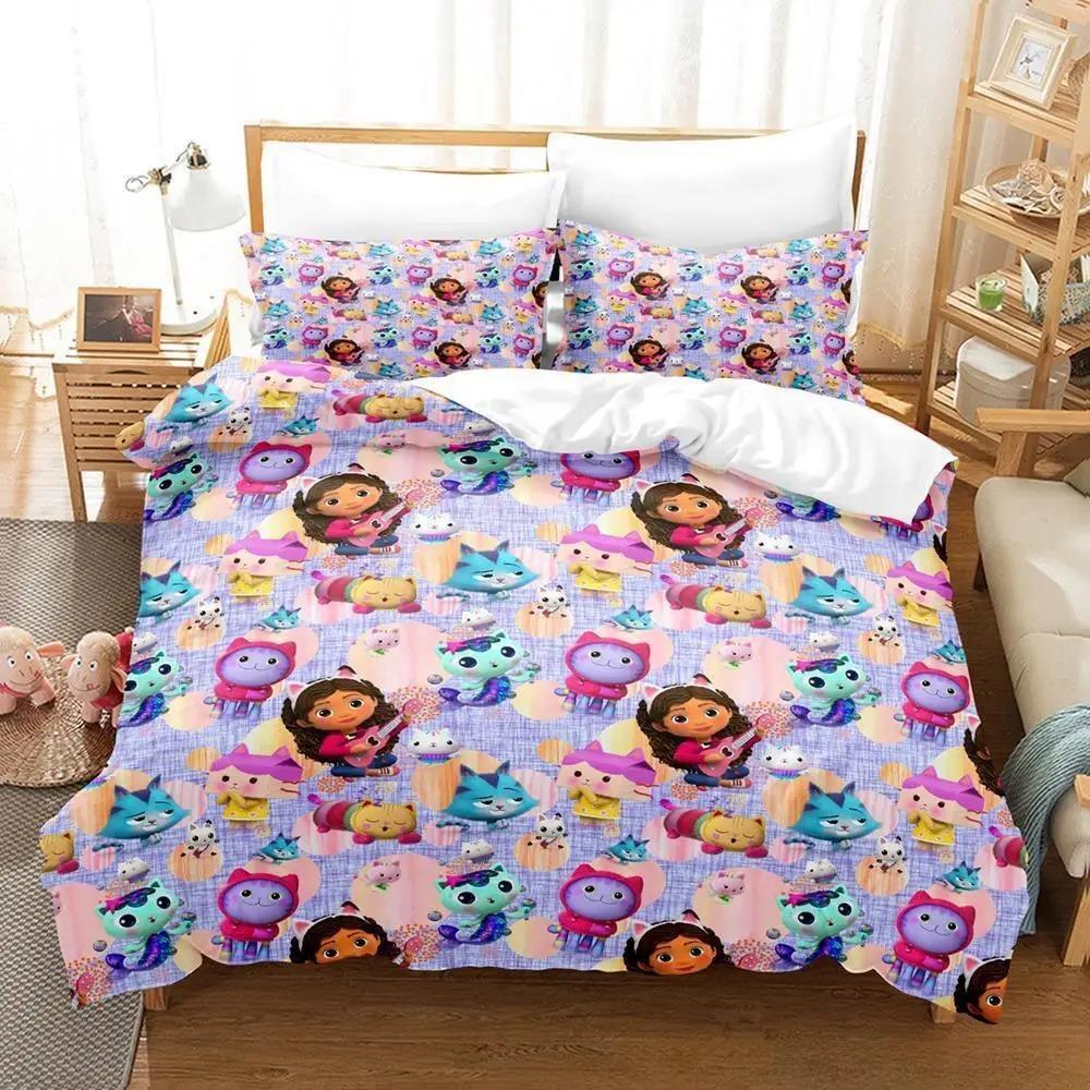 Gabbys Dollhouse Bedding Set Single Twin Full Queen King Size Bed Set Adult Kid Bedroom Duvet Cover Sets 3D Anime Bed Sheet Set