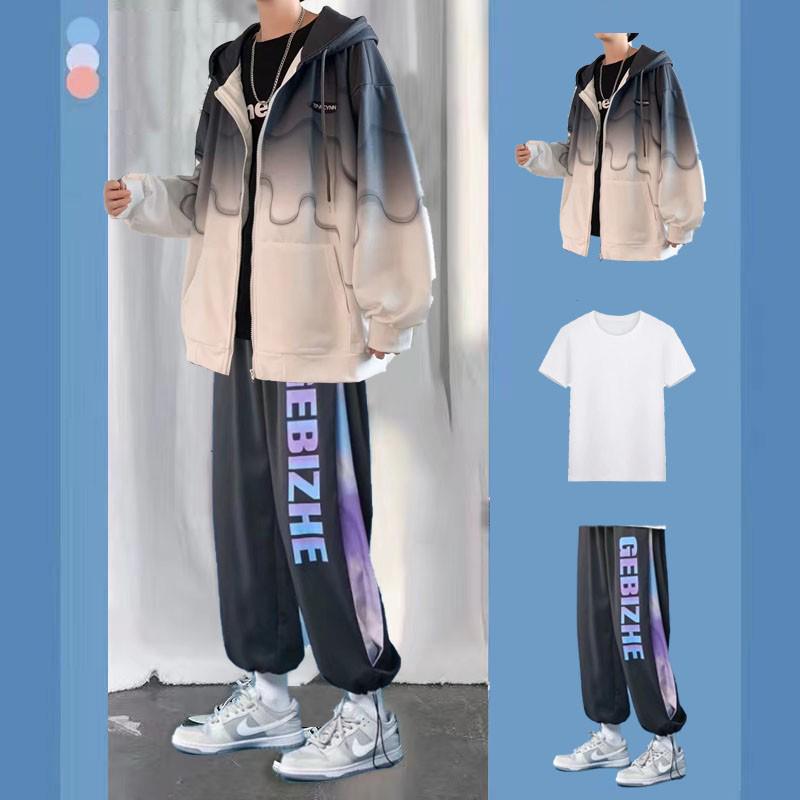 

Мужское худи с градиентом: Модная студенческая куртка свободного кроя на весну/лето и стильный костюм-тройка M