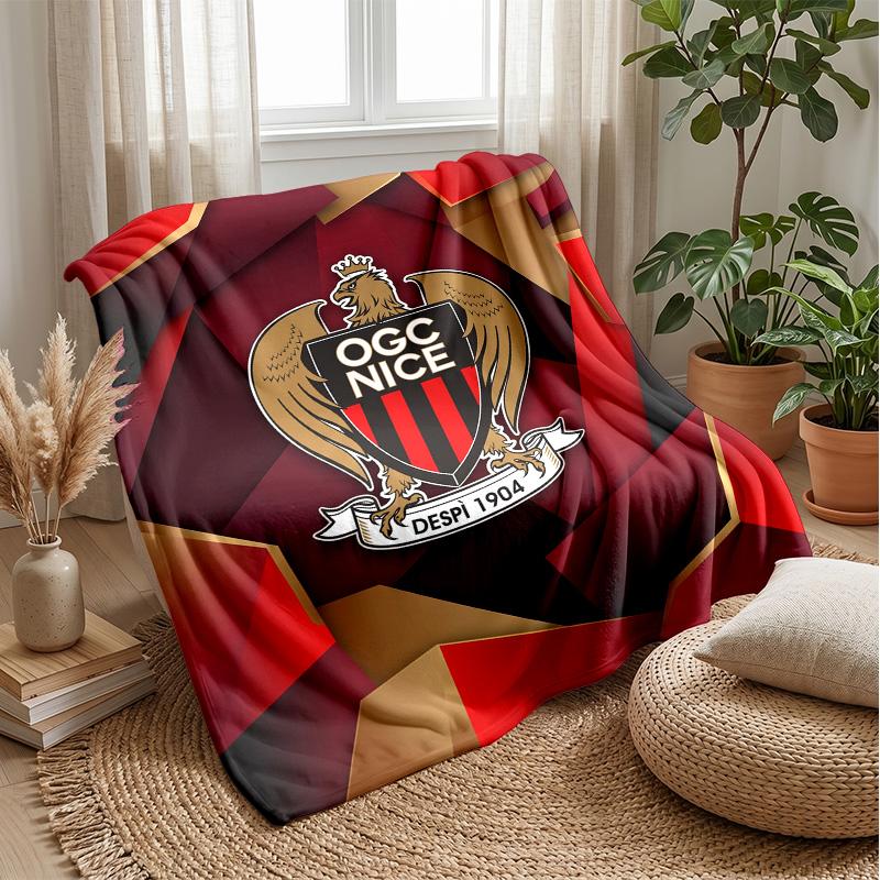 OGC Nice FC Weiche Flanell-Fleece-Decke Leichte Gemütliche Warme Überwurfdecke für Sofa Bett Heimdekoration