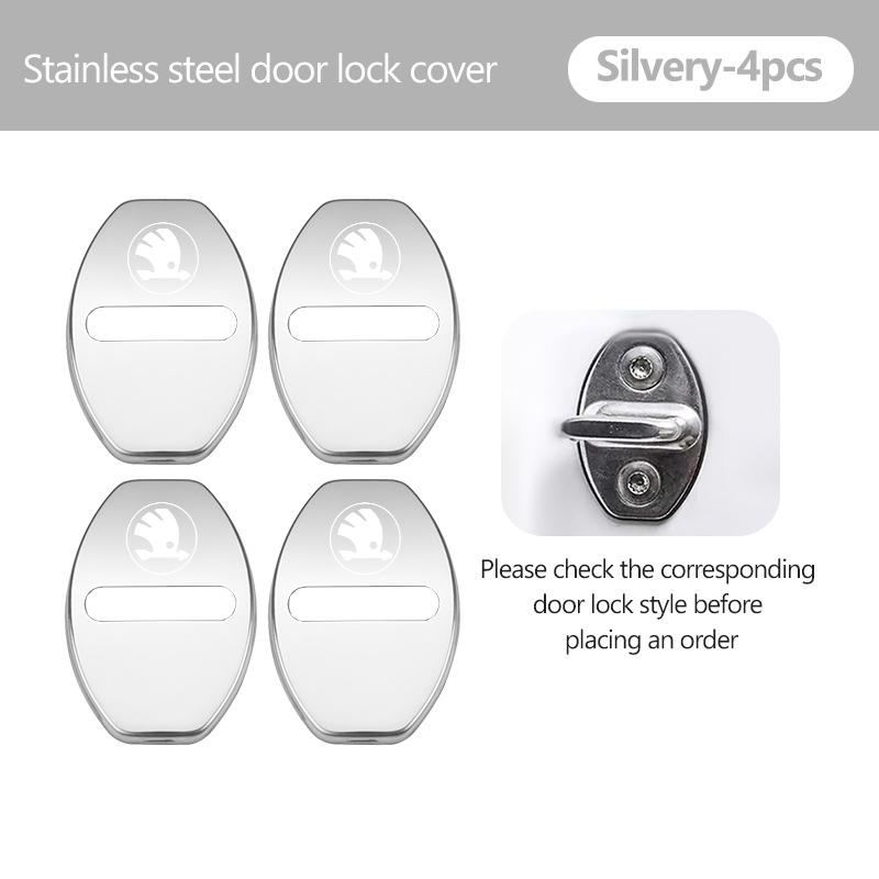 For Skoda 4PCS Car Door Lock Cover Stainless Steel Protection Accessories Rapid Octavia Derivative Enyaq-iV VisionS Yeti Scala