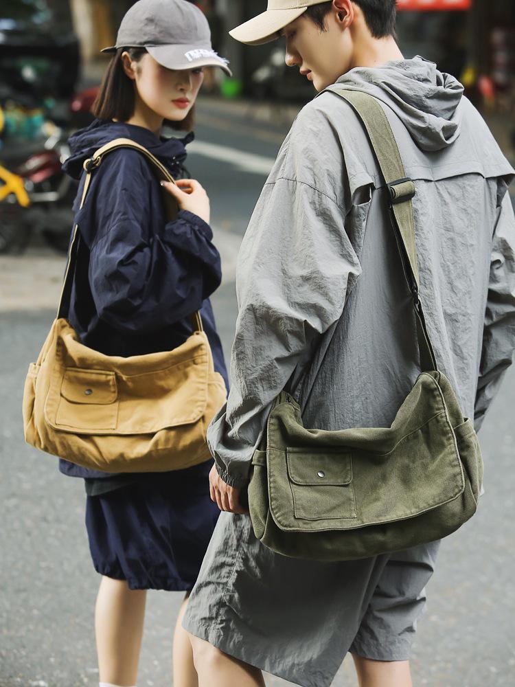 Plátěná crossbody taška v japonském stylu - Unisex ležérní jednoramenná messenger taška pro studenty