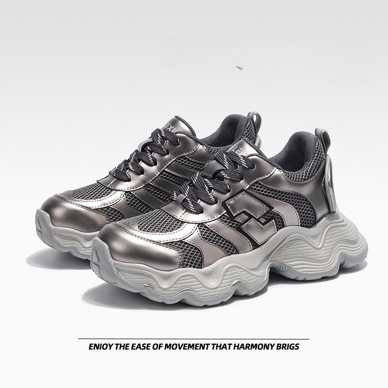 

Толстая подошва внутренняя высота увеличение папины туфли мода волна подошва ретро повседневные кроссовки 40 серый