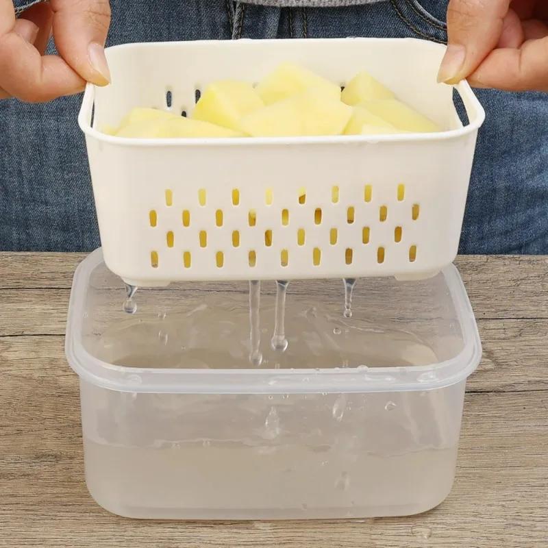 Large Vegetable Drain Basket Special Fruit Preservation Box For Refrigerators Food Grade Kitchen Double Layer Storage Container
