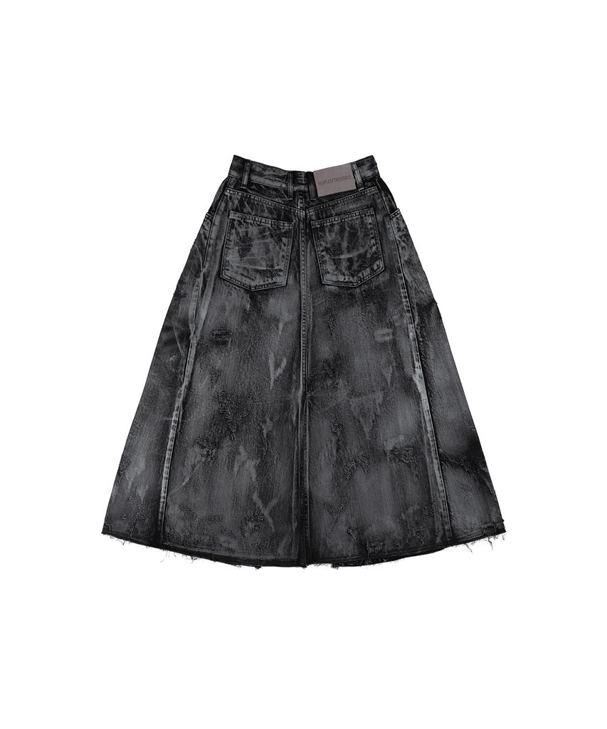Pipeulobeudeowoldeu Damaged Crack Washed Denim Skirt