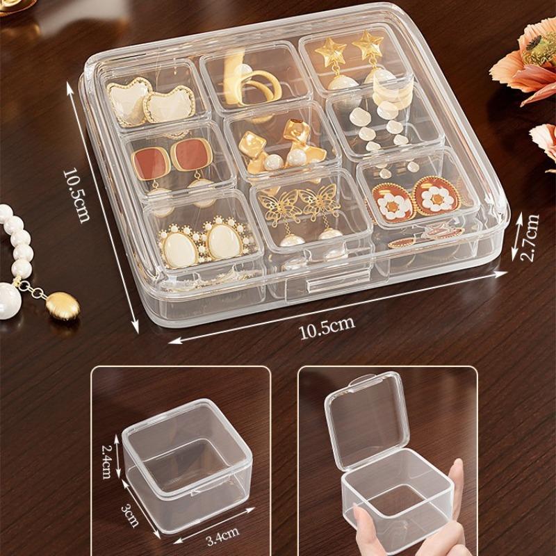 

Transparent Plastic Earring Storage Box with Multiple Compartments and Anti-Oxidation Feature 9 squares 1pc прозрачный