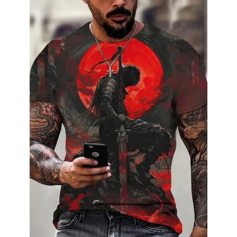 3D tričko s potiskem Válečník Samuraj Pánské módní tričko s kulatým výstřihem a krátkým rukávem s grafikou