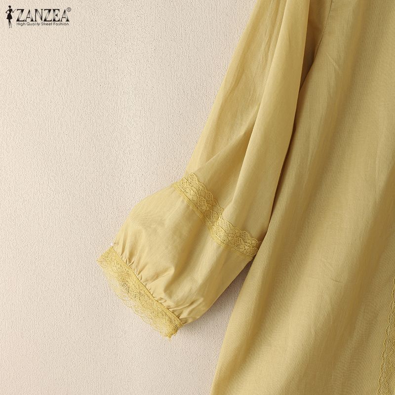 ZANZEA Dámská ležérní bavlněná halenka s kulatým výstřihem a 3/4 rukávy