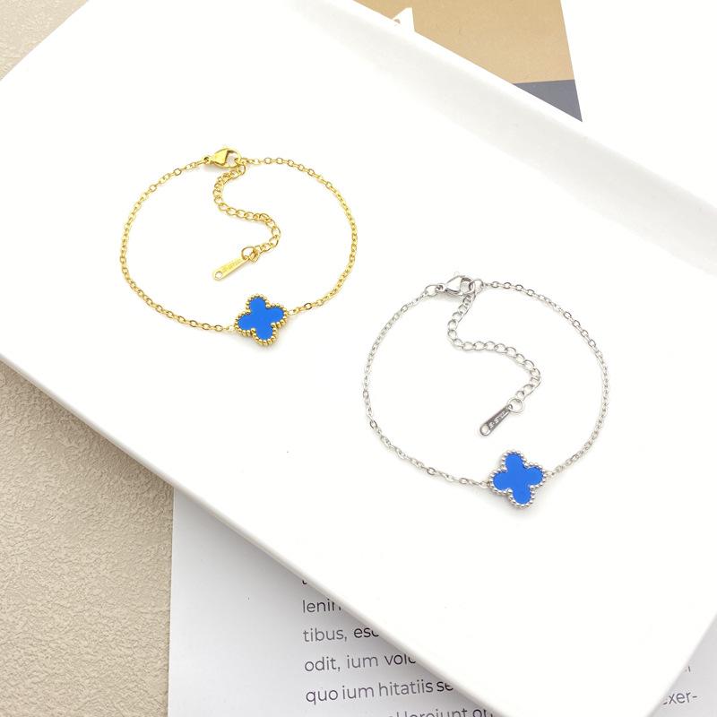 Leichter Luxus Doppelseitiges Vierblättriges Kleeblatt Einzelblume Einfaches Armband Neue Nische Titanstahl 18K Schlüsselbeinkette Damenschmuck