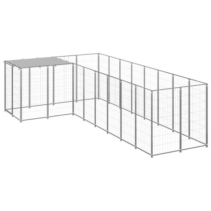 VidaXL Chenil Argenté 6,05 m² Acier Enclos pour Chiots Cage Chiens Extérieur 3082231
