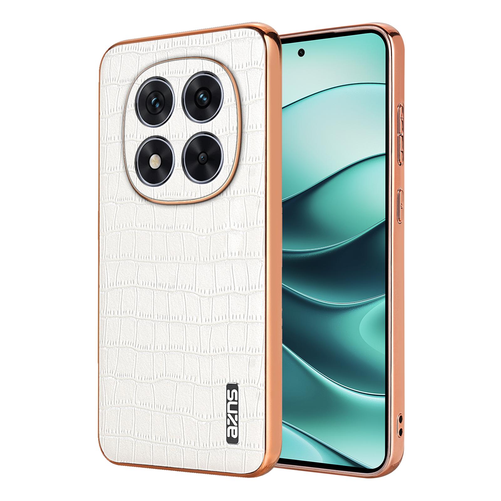 

For Xiaomi Redmi Note 14 Pro 5G/Poco X7 5G Case Electroplating Crocodile Texture PU+TPU Phone Cover White