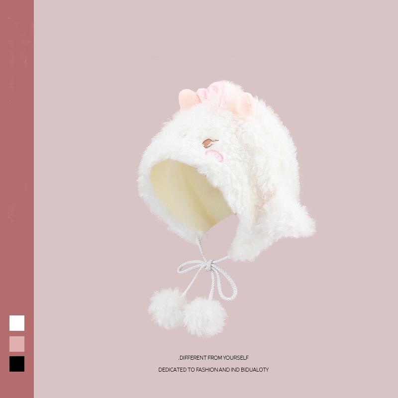 Cute cute girl white lamb strap children autumn and winter photo plush bag head ear protector