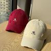Burgundy Frayed Vintage Embroidered Baseball Cap for Couples, New Spring/summer/autumn Versatile Large-brimmed Age-reducing Cap