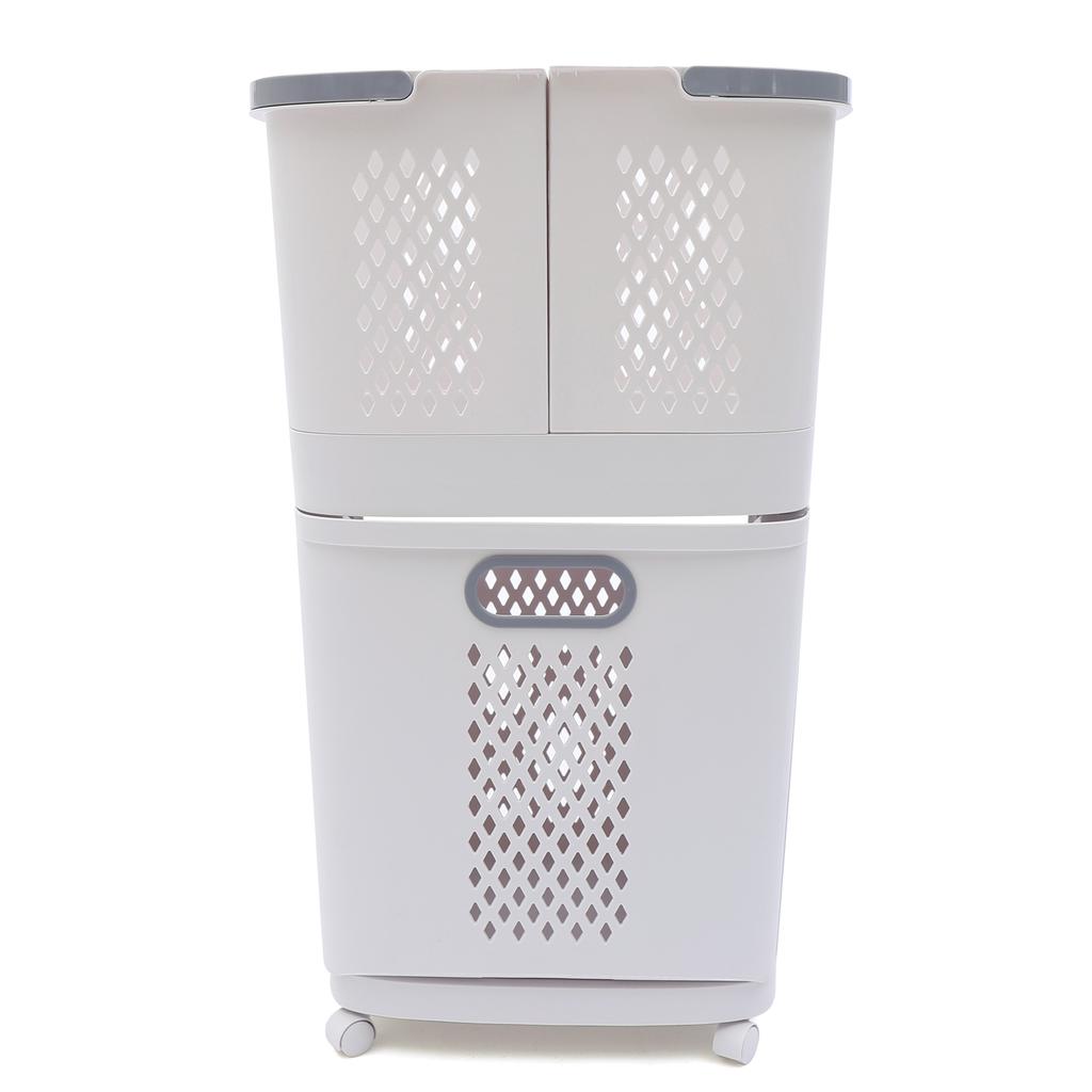 Multifunctional Off-White Washing Clothes Laundry Basket, Multi-layer Clothes Storage Basket, Laundry Basket on Wheels PP