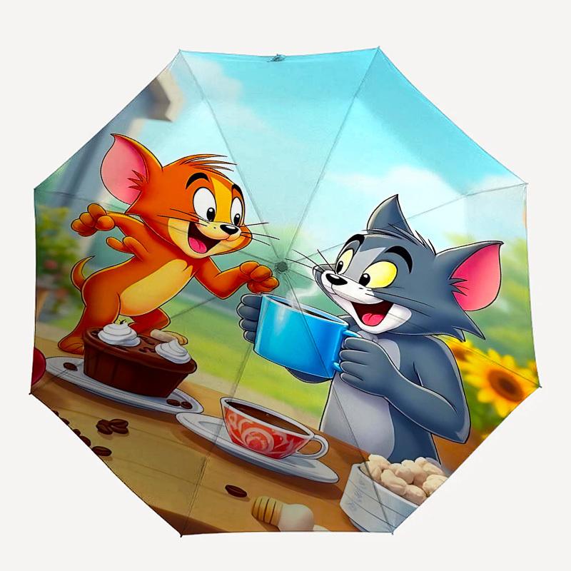 

1pc coffee break Automatic Folding Umbrella - Compact 8-Rib Design, Durable Plastic & Iron1214L